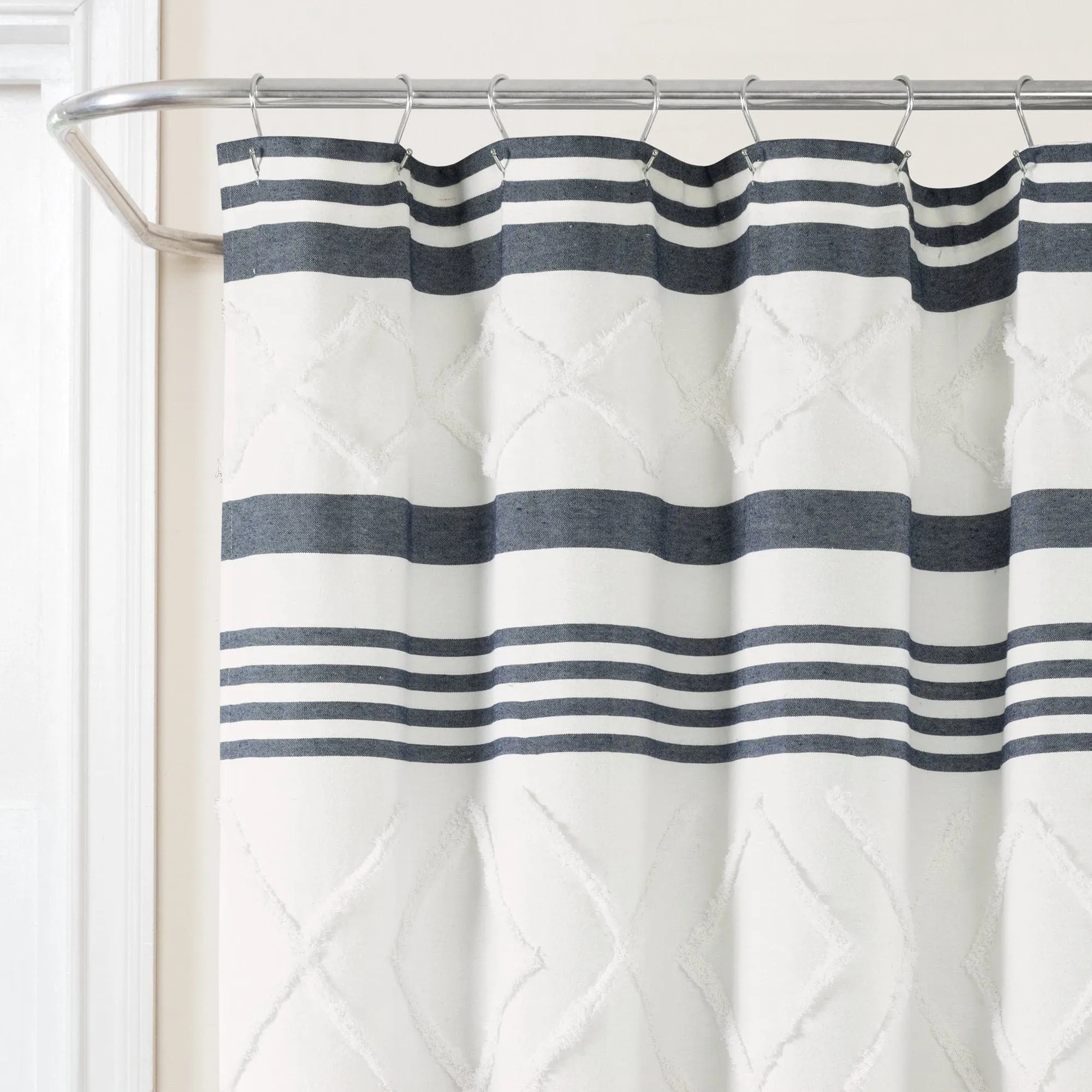 Urban Diamond Stripe Woven Tufted Recycled Cotton Shower Curtain