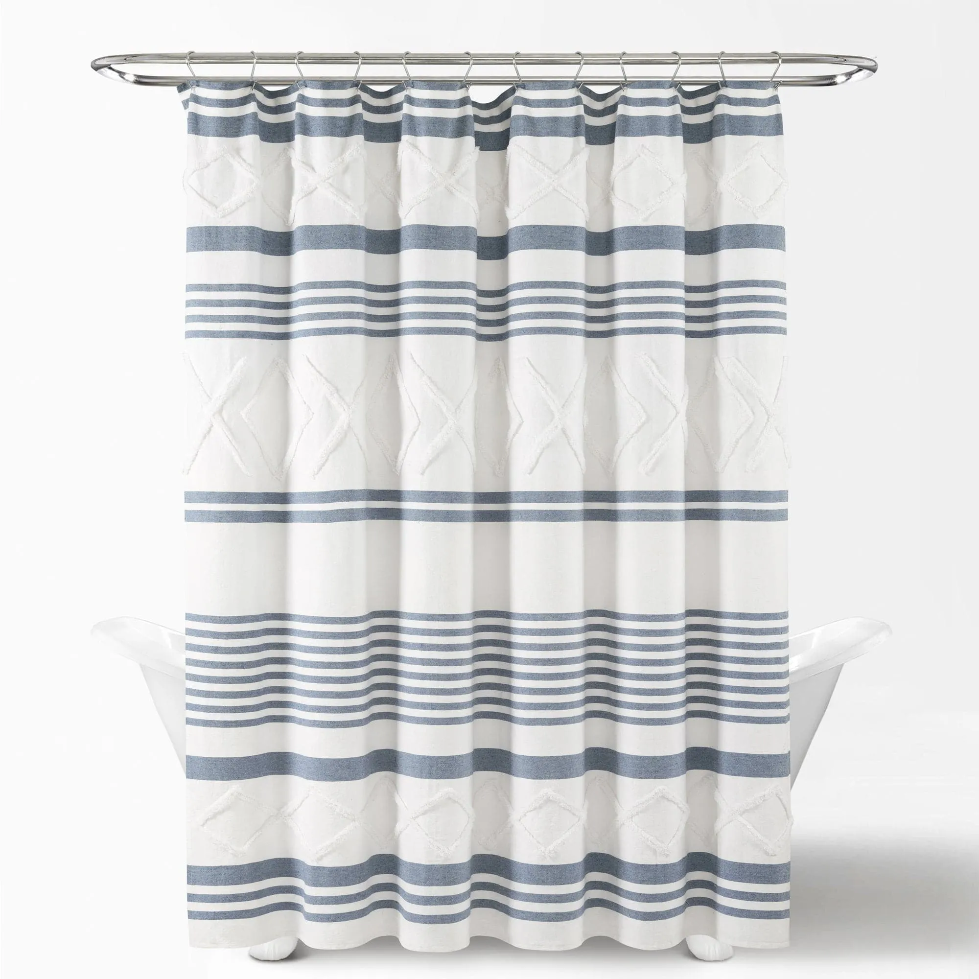 Urban Diamond Stripe Woven Tufted Recycled Cotton Shower Curtain