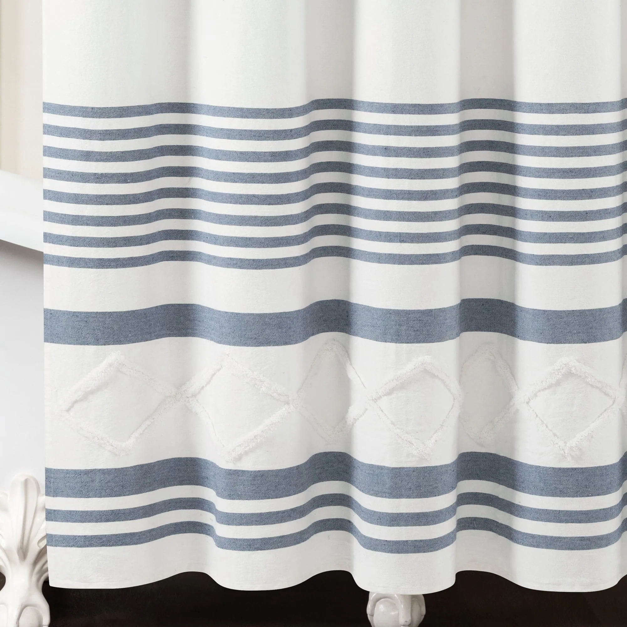 Urban Diamond Stripe Woven Tufted Recycled Cotton Shower Curtain