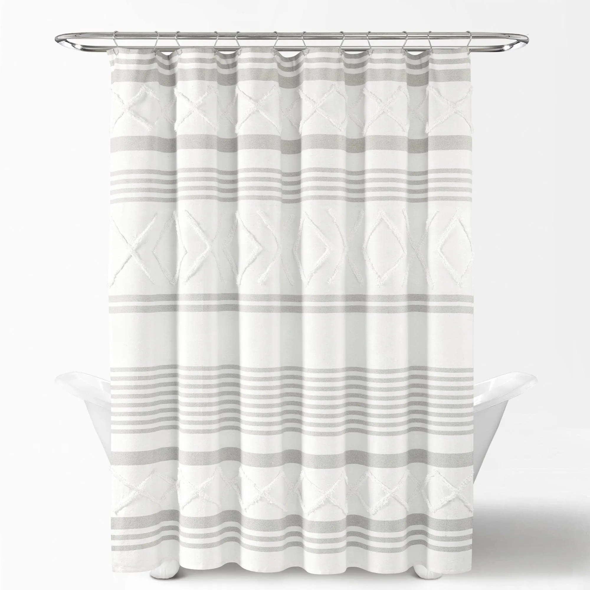 Urban Diamond Stripe Woven Tufted Recycled Cotton Shower Curtain