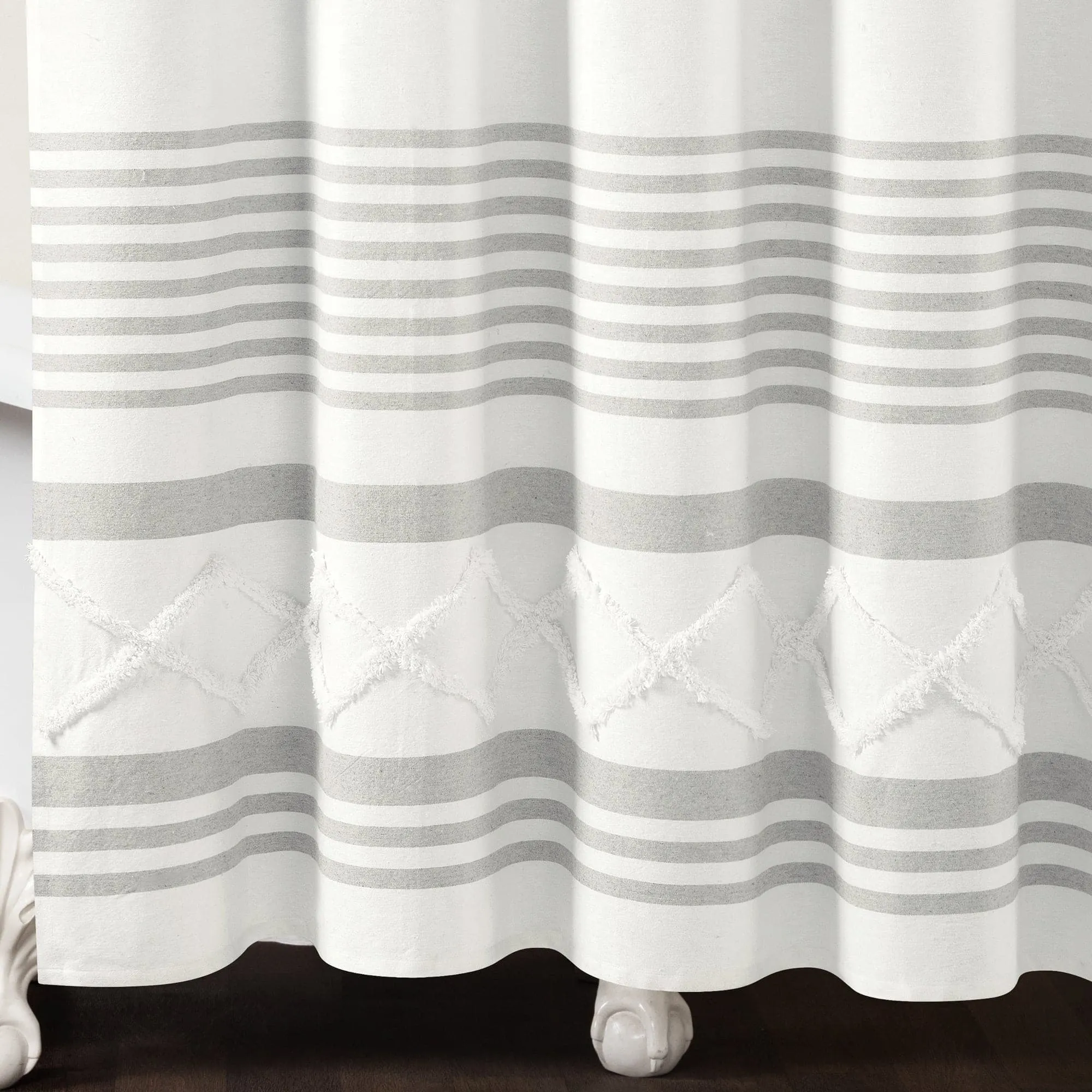 Urban Diamond Stripe Woven Tufted Recycled Cotton Shower Curtain