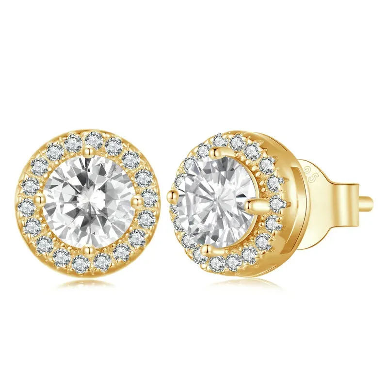 VAIGE Platinum Plated Halo CZ Stud Earrings in 925 Sterling Silver - Classic Elegant Design with Push Back Closure, Gift Box Included, BSE893