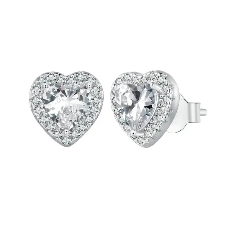 VAIGE Platinum Plated Halo CZ Stud Earrings in 925 Sterling Silver - Classic Elegant Design with Push Back Closure, Gift Box Included, BSE893