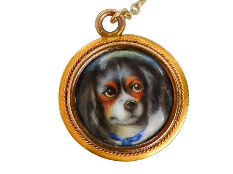 Very Fine Enamel Spaniel Dog Brooch Pendant