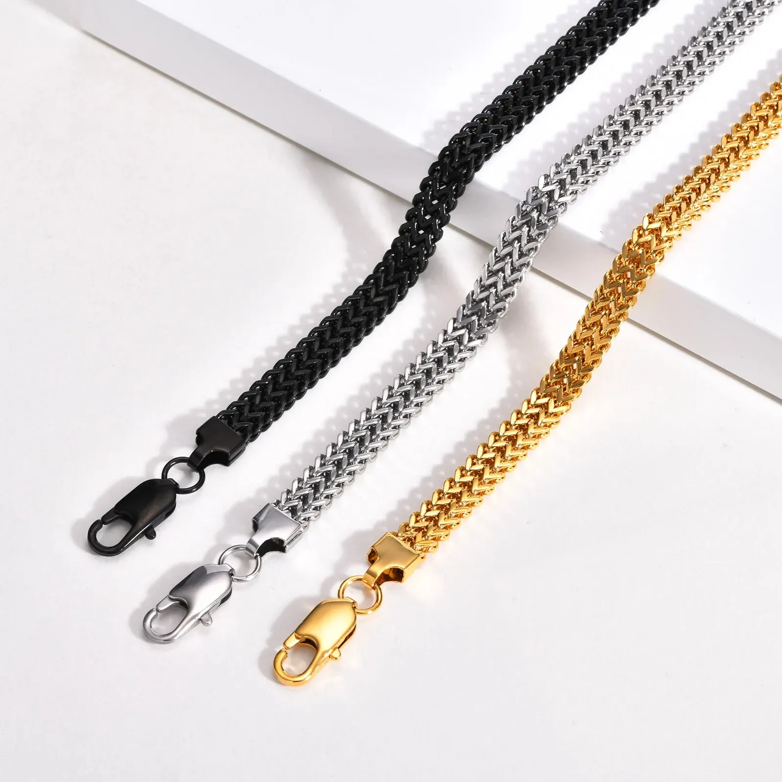 Vnox Double Herringbone Chain Bracelets for Men Women, Anti Allergy Stainless Steel Wheat Link Wristband Birthday Party Gifts