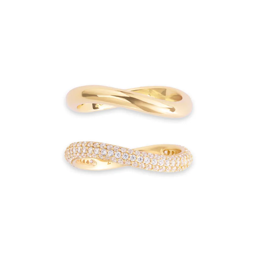 Wave Pave 14K Gold Vermeil Ring Set