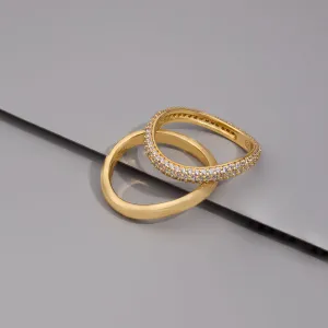 Wave Pave 14K Gold Vermeil Ring Set