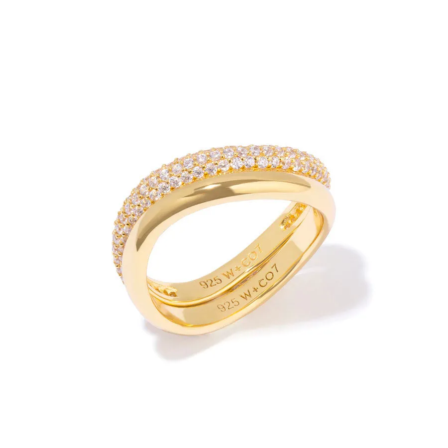 Wave Pave 14K Gold Vermeil Ring Set