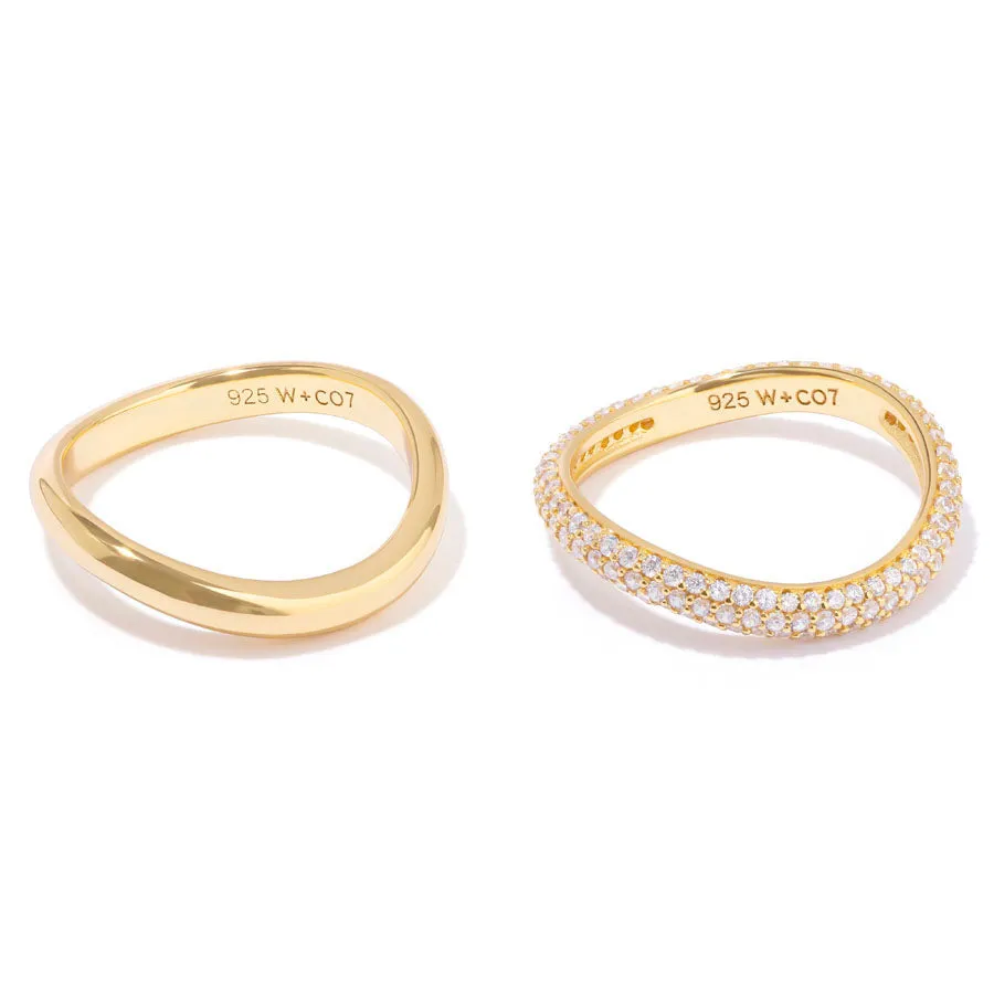 Wave Pave 14K Gold Vermeil Ring Set