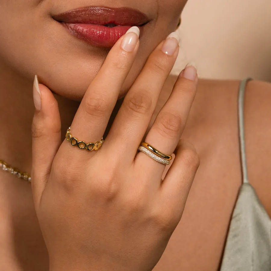 Wave Pave 14K Gold Vermeil Ring Set