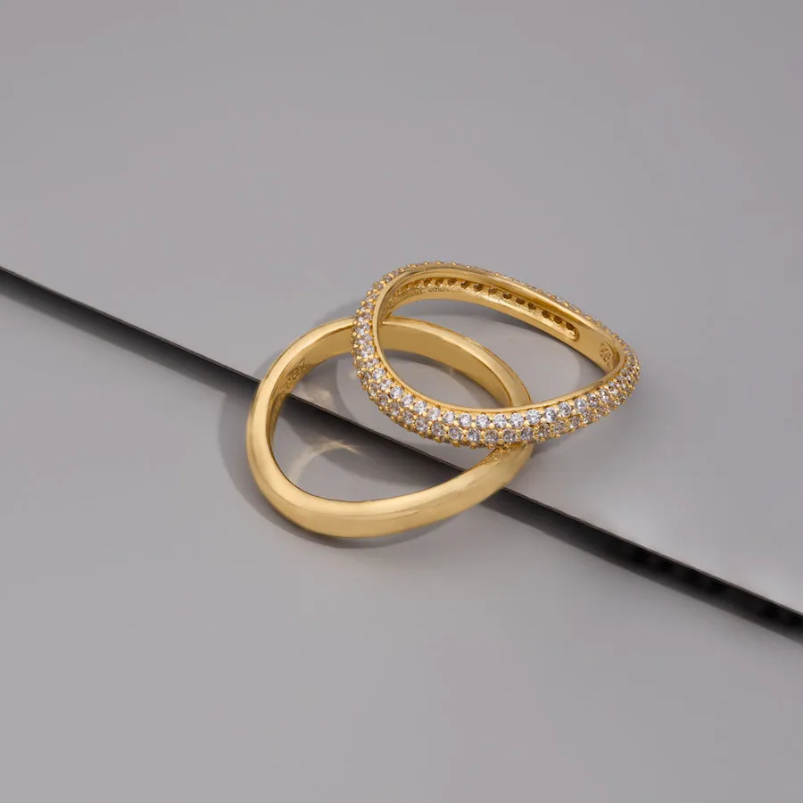 Wave Pave 14K Gold Vermeil Ring Set