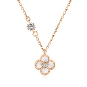 White Shell Clover Necklace - Rose Gold