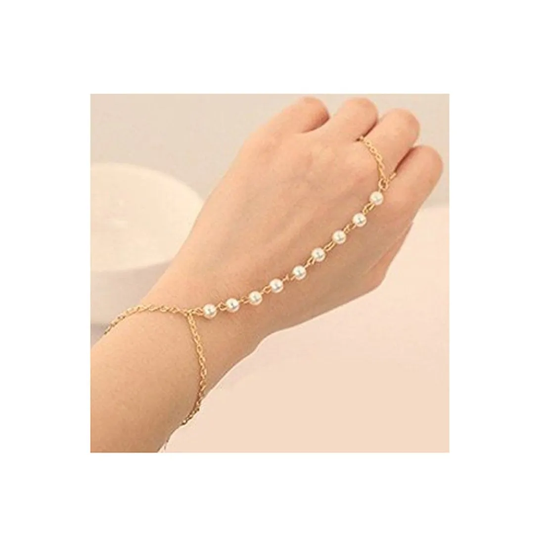 Yellow Chimes Stylish Golden Pearl Ring Strand Bracelets for Girls and Women